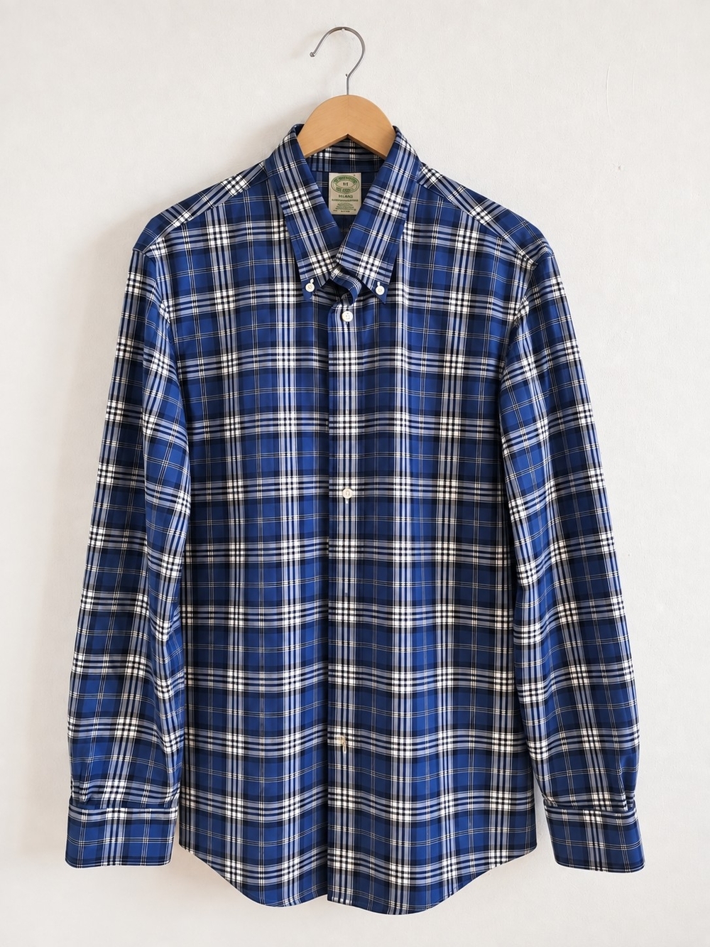 Brooks Brothers Milano Men’s M Blue Plaid Non-Iron Supima Cotton Shirt